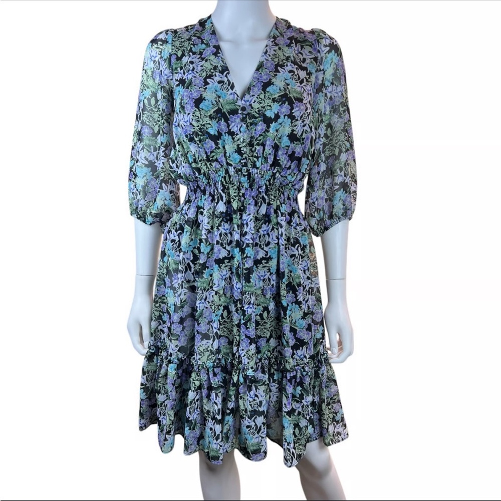Just...Taylor Blue and Purple V-Neck Ruffled Sundress